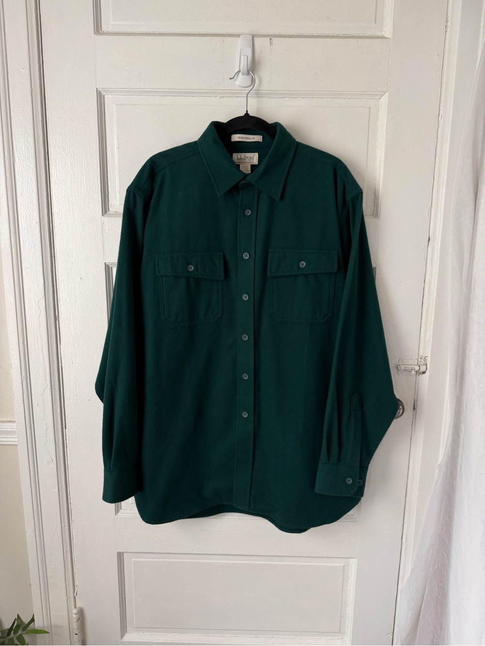 L.L.Bean Chamois Cloth Shirt Mens L Green Traditional Fit Cotton Flannel Shacket